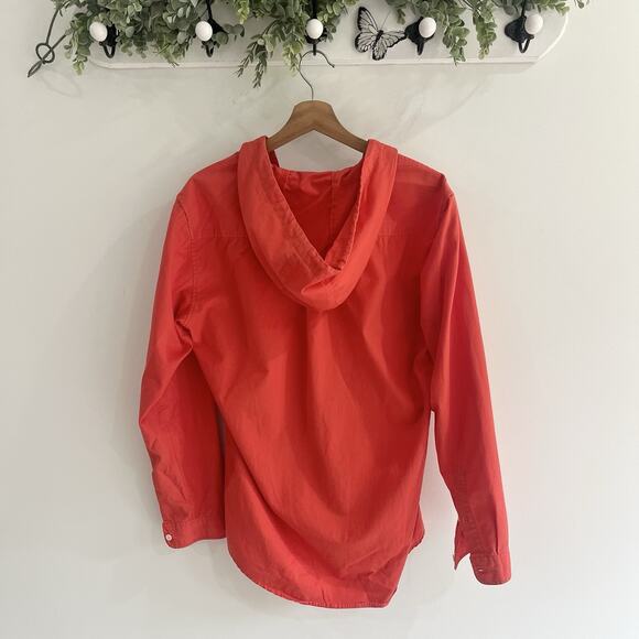 Frank & Oak Men’s Orange/Red Long Sleeve Button Down Shirt Drawstring Hood M - Picture 2 of 3